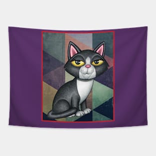 Cute Black and white kitty on art deco design Tapestry