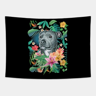 Tropical Black Pit Bull Pitbull Tapestry