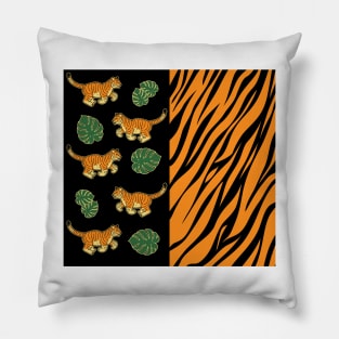 Tiger Stripes And Prowling Tiger Half And Half Pillow