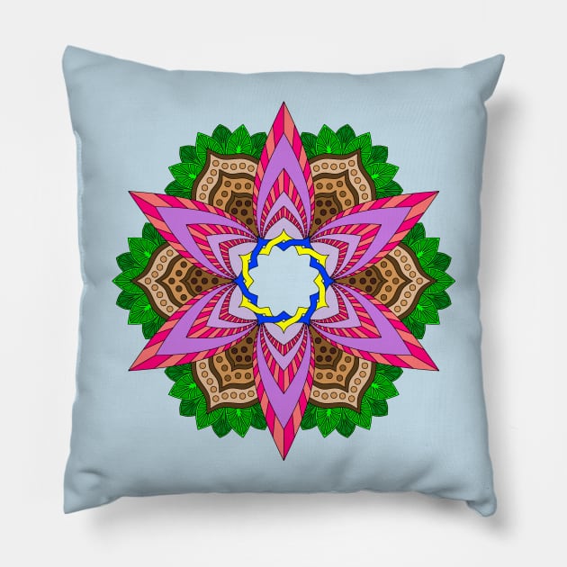 Pink Lotus Mandala Pillow by Griffen