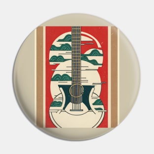 Acoustic Guitar Japanese Style Abstract Artwork Pin