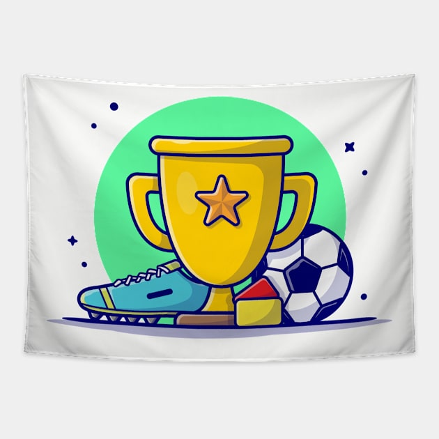 Soccer Sport Trophy with Soccer Ball and Shoes Cartoon Vector Icon Illustration Tapestry by Catalyst Labs