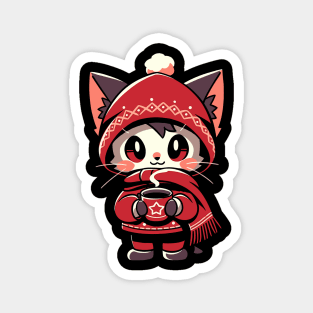 Adorable Kawaii Christmas Coffee Cat Magnet