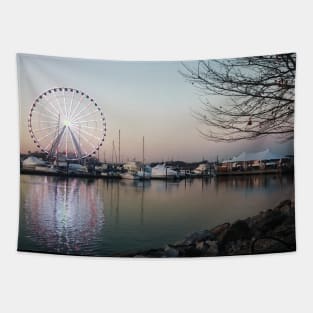 Sunset by the ocean city in USA photography design carousel Tapestry