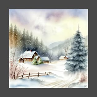 Chritsmas Snow Winter Watercolor Landscapes series 7 T-Shirt