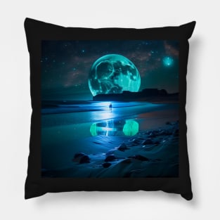 The Blue Moon Rising Over the Ocean Pillow