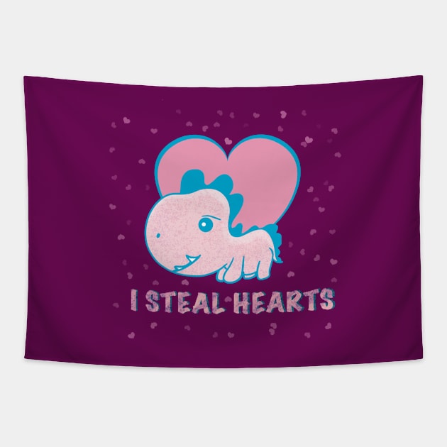 I steal hearts valentines day cute dinosaur Tapestry by Xatutik-Art