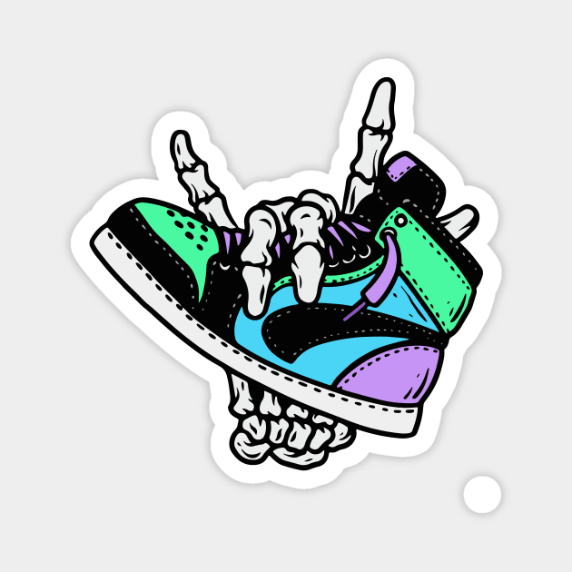 Retro High Top Sneaker in the Hands of a Skeleton Magnet by SLAG_Creative