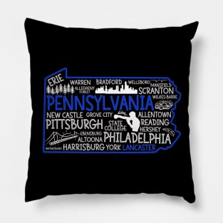 Lancaster Pennsylvania cute map, Erie, Bethlehem, Levittown, Harrisburg, Hershey Pillow