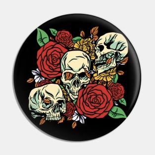 Skulls and Flowers Pin