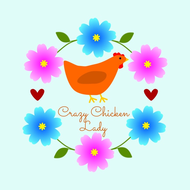 Crazy Chicken Lady with Hen and Floral Daisy Wreath by DandelionDays