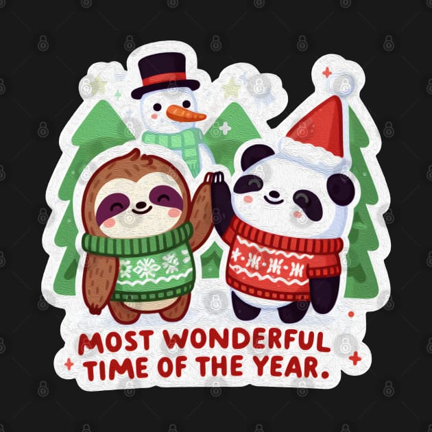 Most Wonderful Time Of The Year Sloth Panda Snowman by Plushism