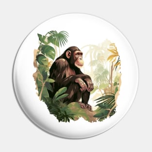 Cute Chimpanzee In Jungle Pin