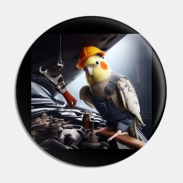 Cockatiel mechanic Pin by T-Shirts Univers 