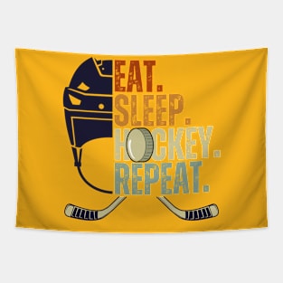 Eat Sleep Hockey Repeat Kids Adult Ice Hockey Retro Vintage Tapestry