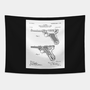 Luger Pistol Firearms Patent - Gun Lover Vintage Guns Art - White Tapestry