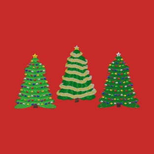 Festive Christmas Trees Trio (Red Background) T-Shirt