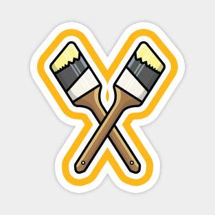 Paint Brush in Cross Sign Sticker design vector illustration. Painting working tool equipment icon concept. Paint Brush sticker vector design with shadow. Magnet