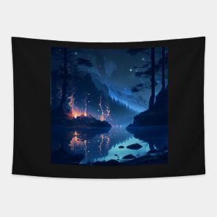 Aurora Over the River Tapestry