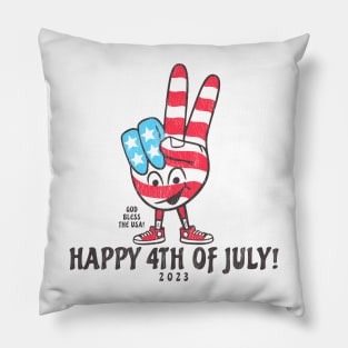 Happy Fourth of July 2023 Patriotic Peace Sign Cartoon Pillow