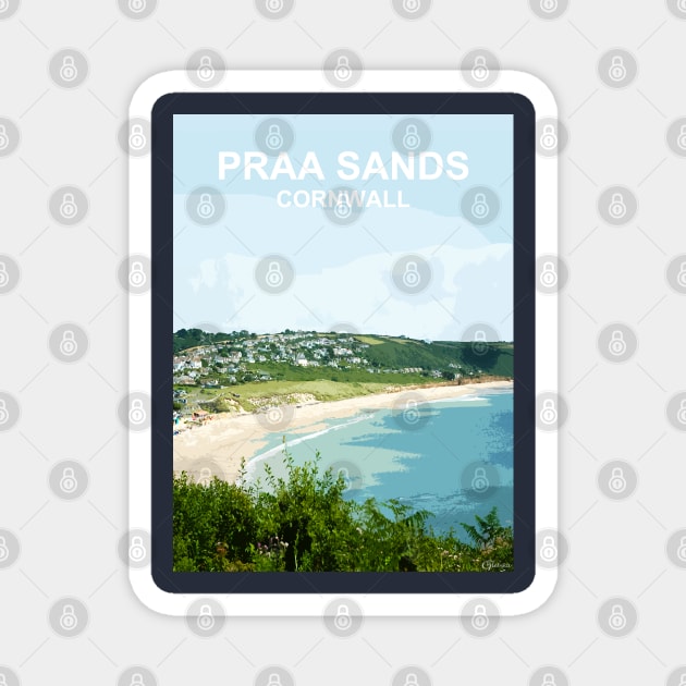 Praa Sands Cornwall. Cornish gift. Travel poster Magnet by BarbaraGlebska