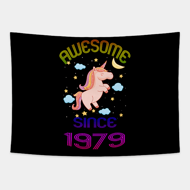 Awesome Since 1979 Funny 40th Birthday Unicorn Lover Gift Idea Tapestry by Inspireshirt