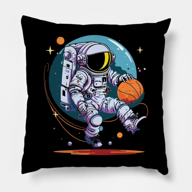 Space Traveller on Distant Planet with Basketball Pillow by Graphic Duster