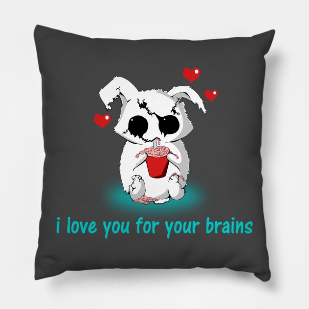 I Love You For Your Brains Shirt, Zombie Bunny Shirt, Evil Bunny Pillow by BlueTshirtCo