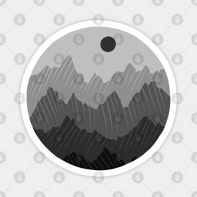 Monochromatic Grey Mountain Range in a Circle Magnet by narwhalwall