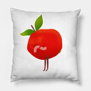 Cute red apple and his cute pet worm, version 1 Pillow