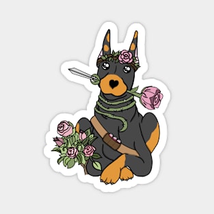 Doberman Rose Dagger Druid | DND Dog | Fantasy Flower Magnet