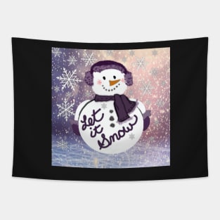 Snowman Christmas Let It Snow Graphic Art Design: Purple Winter Snow Scene Gifts Tapestry