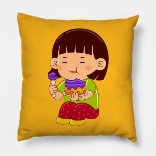 girl kids eating cake Pillow