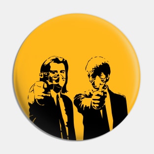 Covid Pulp fiction. Funny Vincent and Jules with gun Pin