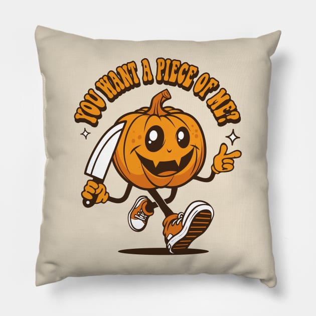 Halloween Pumpkin RETRO Cartoon Character - You Want a Piece of Me Pillow by ChattanoogaTshirt