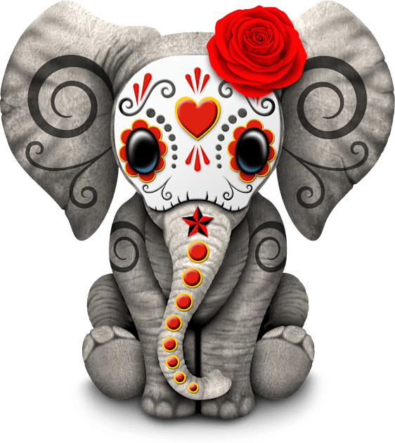 Red Day of the Dead Sugar Skull Baby Elephant Kids T-Shirt by jeffbartels