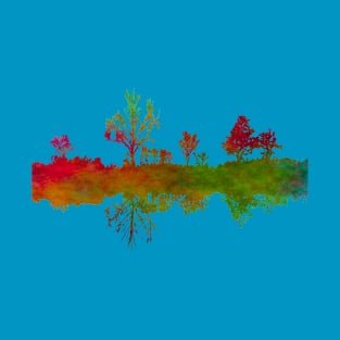 Silhouette Art Lake Shoreline Abstract Red and Green Colours T-Shirt