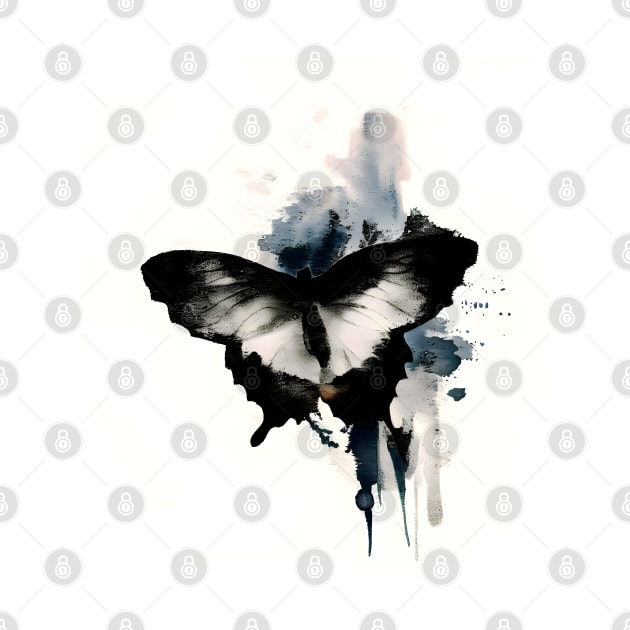 Butterfly japanese ink art, sumi e by craftydesigns