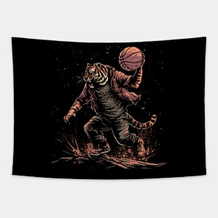 Tiger playing basketball Tapestry