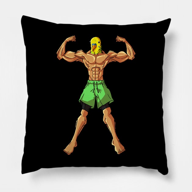 Muscle Bird! (Yellow and Green Parakeet) Pillow by AidanThomas