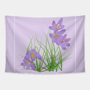 Crocus Flowers on Pale Lavender Tapestry