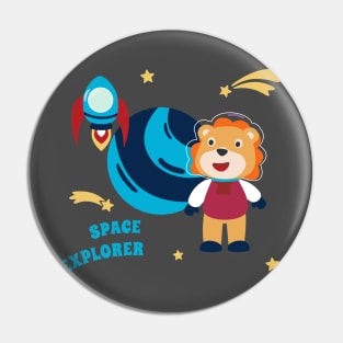 Space lion or astronaut in a space suit with cartoon style Pin