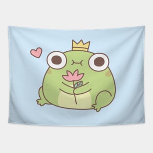 Cute Little Frog Prince Holding Flower Tapestry