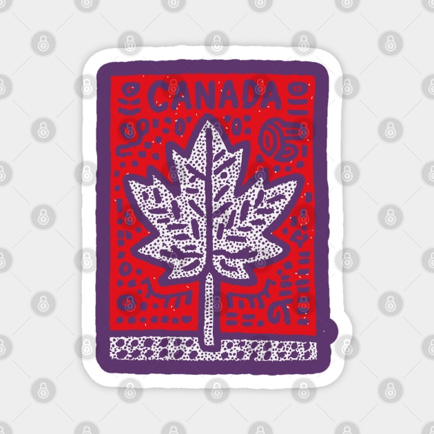 Tribal Canada Maple Leaf | Linocut Graphic Art Magnet by TuncGK