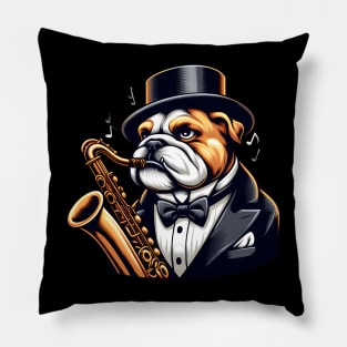 Bulldog Playing Saxophone Pillow
