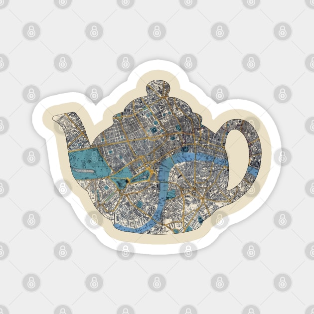 Brown Betty Teapot cut from 1860 London Street Map Magnet by tsd-fashion