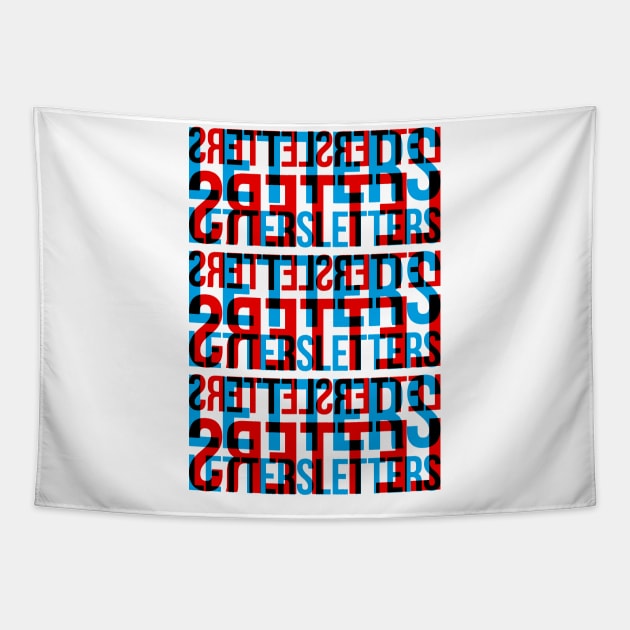 Letters Typography Stack (Cyan Red Black) Tapestry by John Uttley