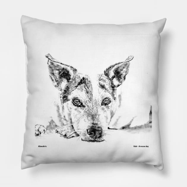 Kobi - A rescue dog Pillow by AllansArts