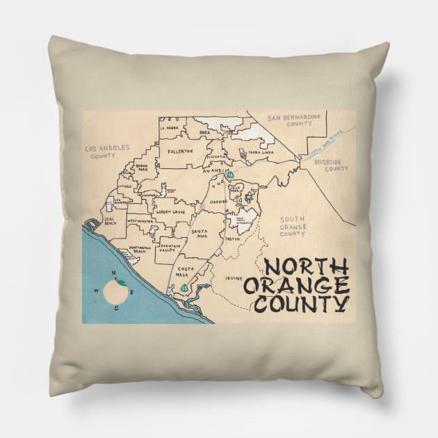 North Orange County Pillow by PendersleighAndSonsCartography