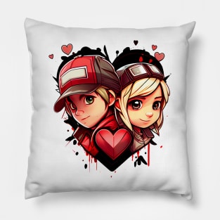 Young couple in love with a baseball cap Pillow